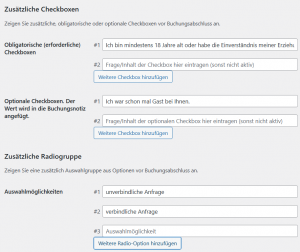 Zusätzliche Formular-Elemente im letzten Schritt der Onlinebuchungsstrecke